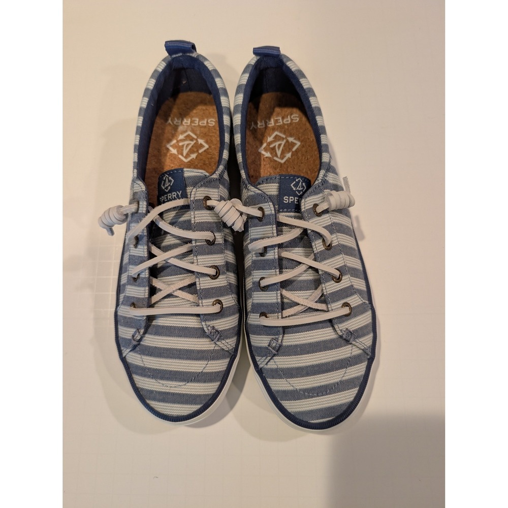 Sperry Crest Vibe Blue White Striped Canvas Sneakers Womens 7.5M